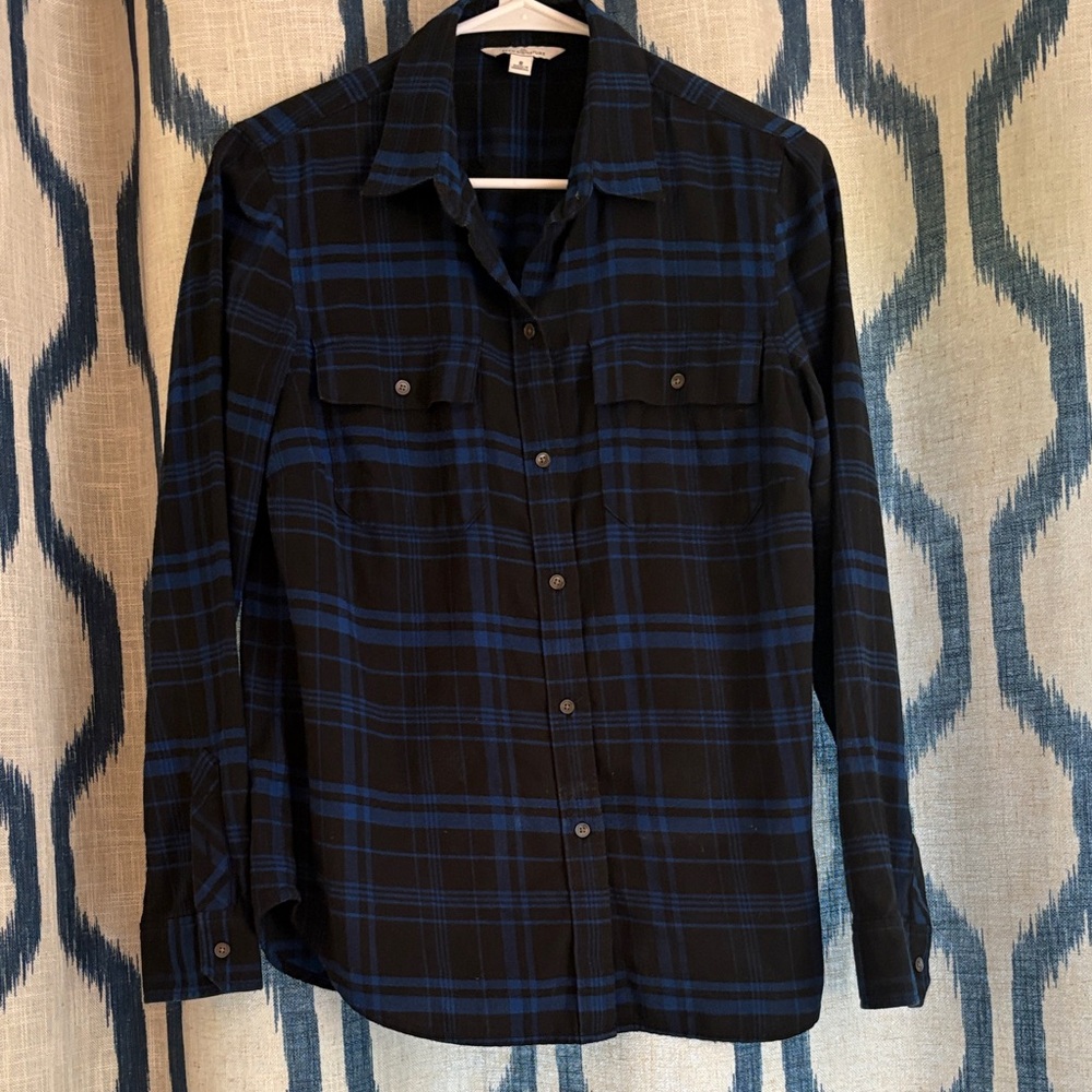 Signature Black and Blue Plaid Button-Down Shirt